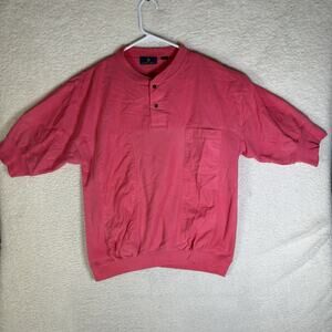 Vintage Robert Bruce Shirt Mens Medium Pink 1/2 Sleeve Henley Band Collar 80s
